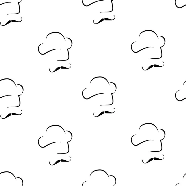 Kitchen Pattern Seamless Raster Texture. Bakery Simple Thin Line Collection. Chef hat template design.