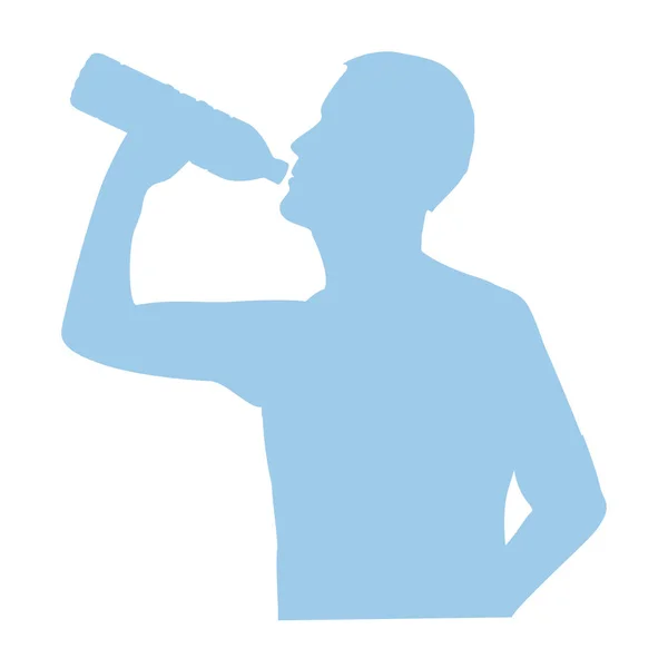 Silhueta Homem Que Bebe Água Fluxo Garrafa Corpo Ilustração Sobre — Fotografia de Stock