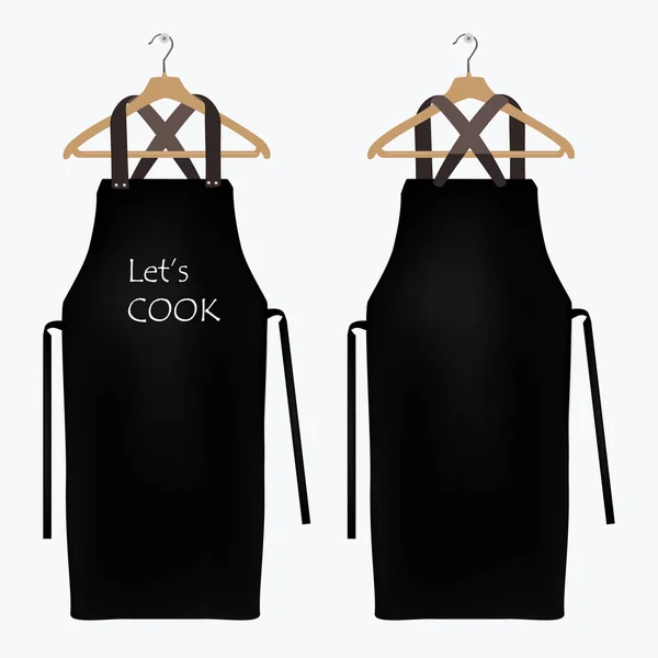Black Kitchen Apron Hanger Front Back View Chef Uniform Cooking — Stock Photo, Image