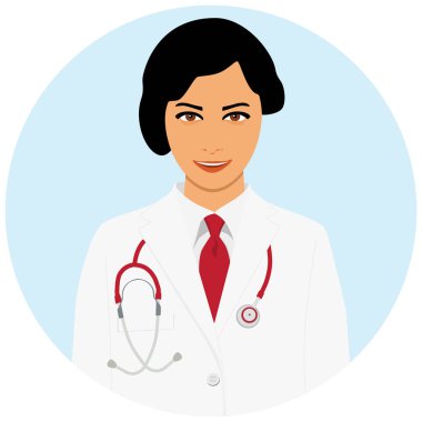 Doktor simgesi. Kadın doktor doktor stetoskop ile. Raster illüstrasyon