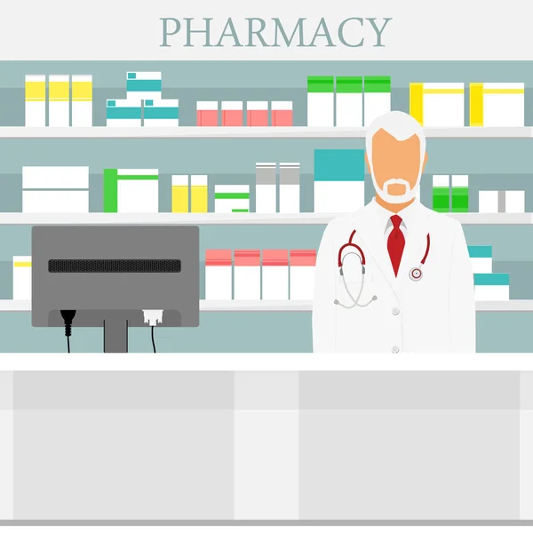 Vieil Homme Pharmacien Principal Pharmacie Pharmacie Illustration Raster — Photo
