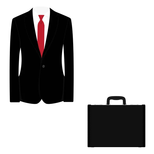 Κομψό Μαύρο Κοστούμι Γραβάτα Κόκκινο Και Μαύρο Δερμάτινο Χαρτοφύλακα Raster — Φωτογραφία Αρχείου