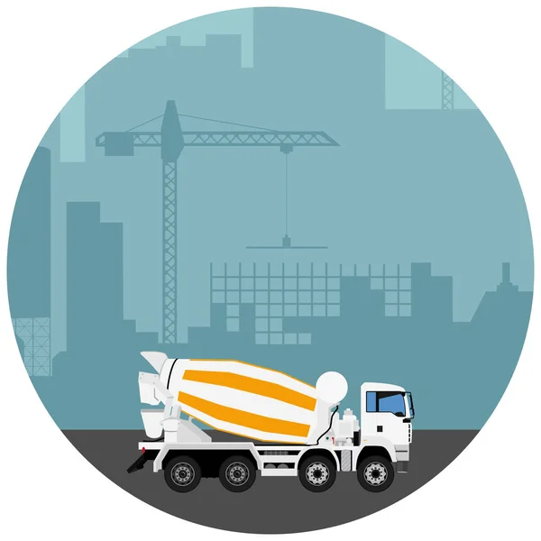 Streszczenie Skyline Przemysłowych Ciężarówki Cementu Betonu Mixet Fabryka Samochodów Ciężarowych — Zdjęcie stockowe