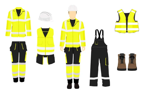Mannen Arbetare Uniform Professionell Skyddande Kläder Stövlar Och Hjälm Olika — Stockfoto