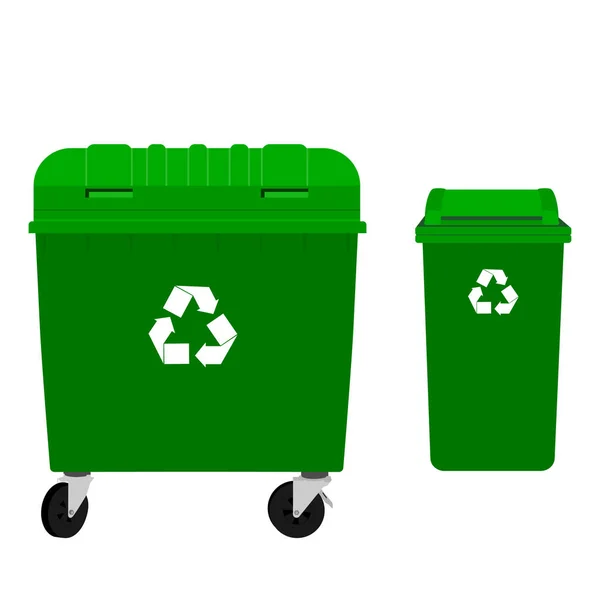 Conteneur Ordures Vert Boîte Recyclage Avec Panneau Recyclage Symbole Isolé — Photo