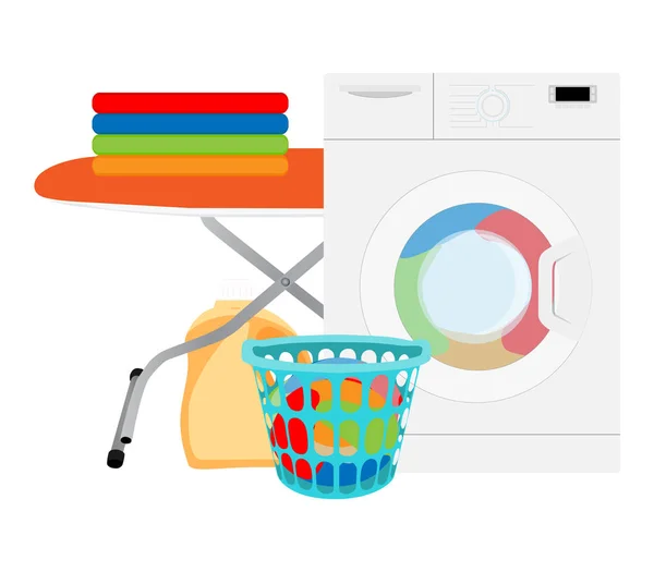 Tvätt Tvättmaskin Och Korg Inomhus Raster Illustration — Stockfoto
