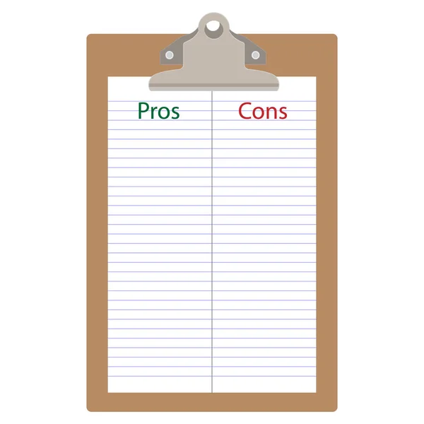 Pros Cons Concept Pros Cons List Paper Clipboard Raster Illustration — Stock Photo, Image