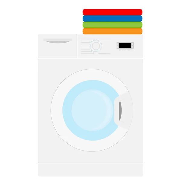Laundry Washing Machine Indoors Stack Colorful Folded Clothes Household Concept — Stock Photo, Image