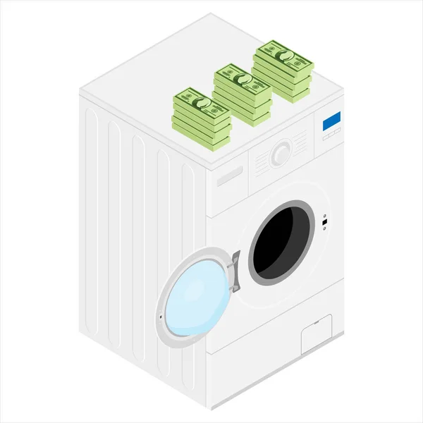 お金のマネーロンダ リングのコンセプトです 洗濯機にお金をドルのスタック ラスター図 — ストック写真