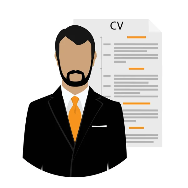 Raster Ilustração Homem Negócios Personagem Com Currículo Ícone Curriculum Vitae — Fotografia de Stock