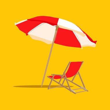 Tatil ve seyahat kavramı. Plaj şemsiye, plaj sandalyesi.