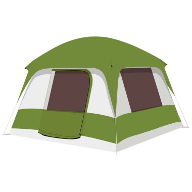 Beyaz arka plan üzerinde izole raster illüstrasyon yeşil kamp çadırı