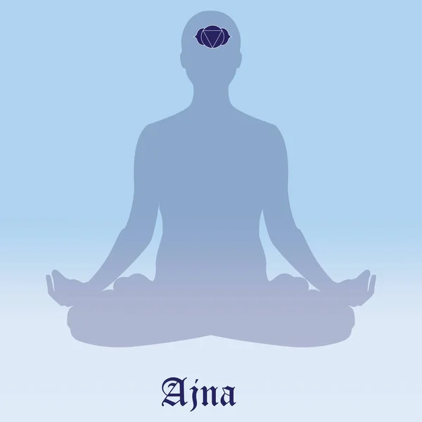 Ajna チャクラ シンボル ラスター図 瞑想をシルエットします ヨガの練習 ロータスもヨガのポーズ ウェルネスのコンセプト — ストック写真