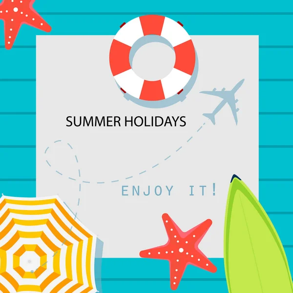 Summer Time Raster Banner Design Con Posto Testo Colorati Elementi — Foto Stock