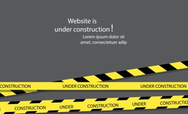 Siyah ve sarı çizgili Kenarlıklar raster çizim ile inşaat web sitesi sayfası altında. Sınır şerit web, uyarı afiş
