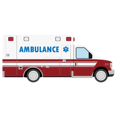 Ambulans araba. Akut tıbbi sorunları olanlar için acil bakım yönetme bir acil sağlık hizmeti. Yan görünümü. raster illüstrasyon
