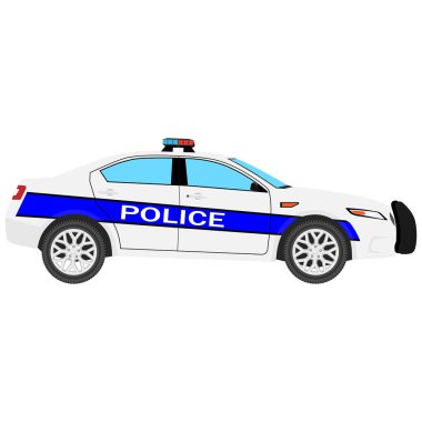 raster resim. Polis araba yan izole üzerinde beyaz arka plan görüntülemek. Polis taşıma