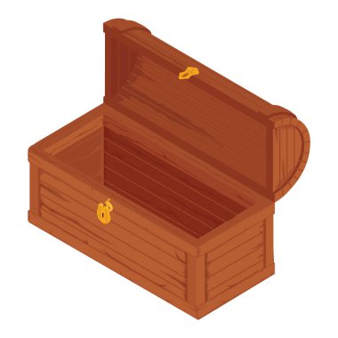 Hazine sandığı animasyon için raster Illustration. Antika kutuyu boş açtı. Beyaz arka plan üzerinde izole. Oyun kullanıcı arabirimi (GUI) öğesi için video oyunları, bilgisayar veya web tasarım.