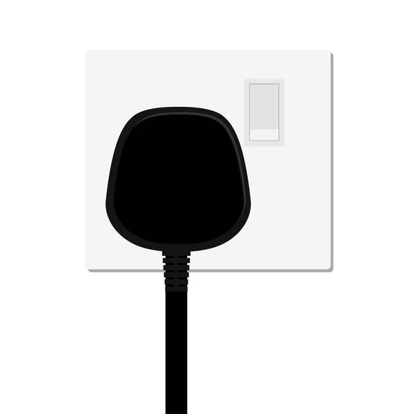 Reális Fekete Plug Beszúrja Elektromos Aljzatba Csatlakozó Aljzat Elszigetelt Fehér — Stock Fotó