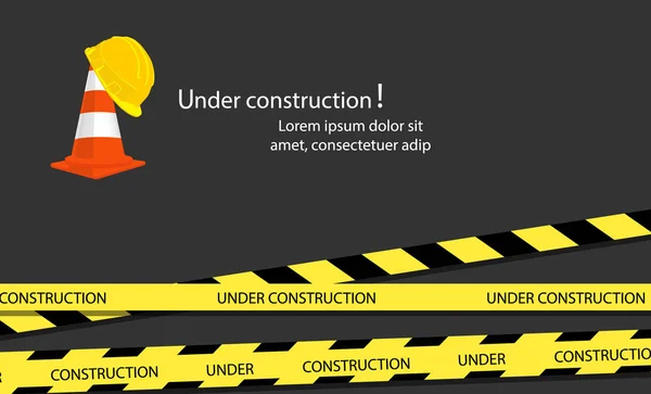建設のページの下のウェブサイト 下で黒と黄色の縞模様の境界線のラスター図と建設のウェブサイトのページ ボーダー ストライプ Web 警告バナー — ストック写真