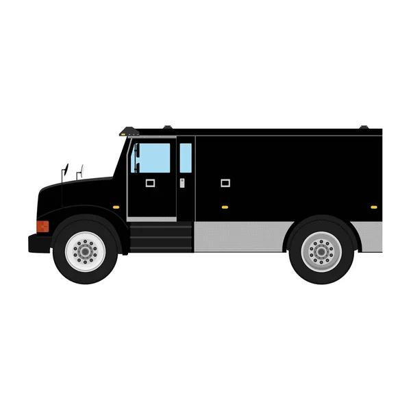 Zwarte Gepantserde Vrachtwagen Zijaanzicht Hulpprogramma Voor Beveiliging Van Voertuigen Raster — Stockfoto
