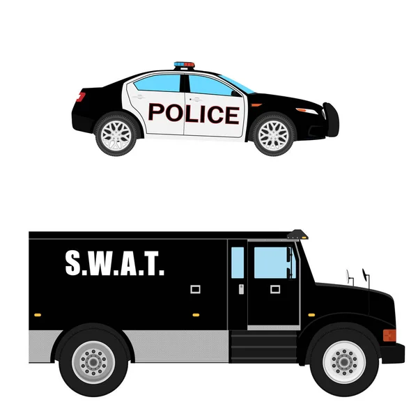 Raster Illustration Swat Fahrzeug Und Polizeiwagen Realistisch Detailliert Auf Weißem — Stockfoto