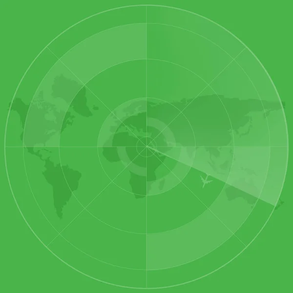 Abstract digital radar screen with world map and targets green background. raster illustration