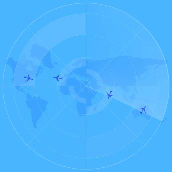 Absztrakt Digitális Radarképernyő Világ Térkép Célok Kék Háttér Raszteres Illusztráció — Stock Fotó