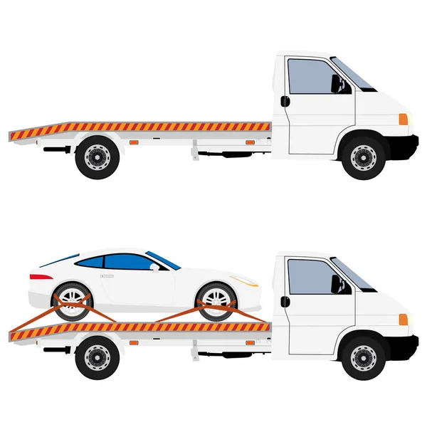 Tow Truck Delivers Damaged Vehicle Car Raster Illustration Isolated White — Stock Photo, Image