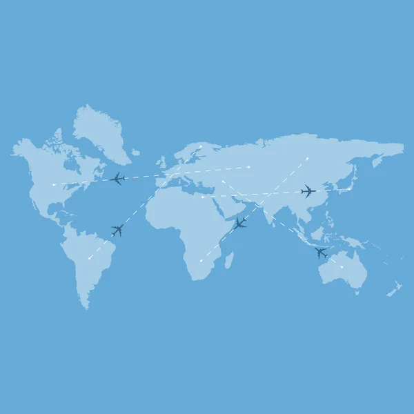 Маршрут Польоту Літака Карті Світу Пунктирною Лінією Шляху Місцем Розташування — стокове фото