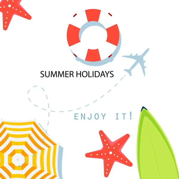 Summer Time Raster Banner Design Colorful Beach Elements White Background — Stock Photo, Image