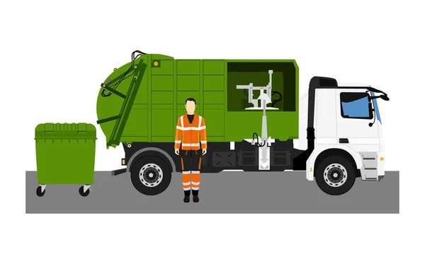 Camião Lixo Trabalhador Saneamento Ilustração Raster — Fotografia de Stock
