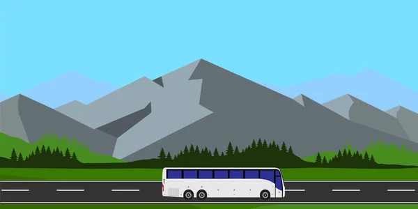 Autobus Turistico Bianco Guida Sulla Strada Raster Illustrazione Paesaggio Sfondo — Foto Stock