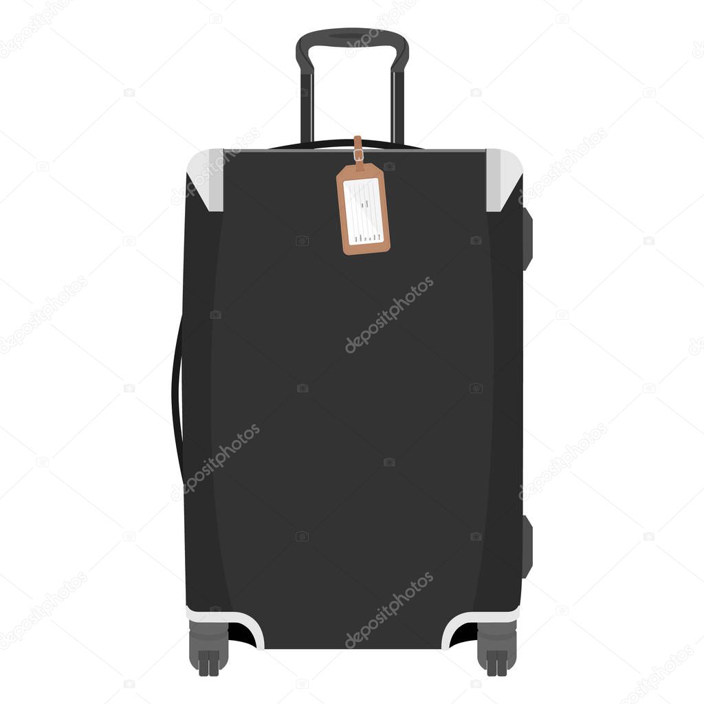 raster illustration of realistic large polycarbonate travel plastic suitcase with wheels isolated on white background. Art design traveler luggage. Abstract concept graphic element