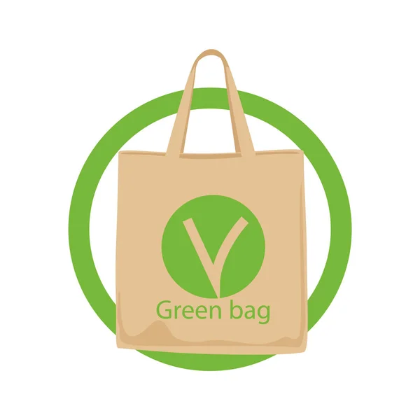 Bolso de tela verde Eco — Vector de stock