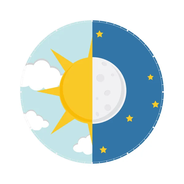 Konsep siang hari, matahari dan bulan, ikon malam hari - Stok Vektor