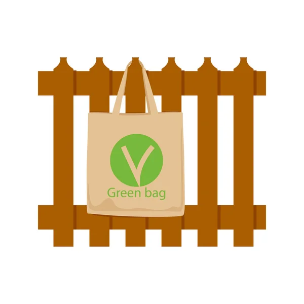 Bolso de tela verde Eco — Vector de stock