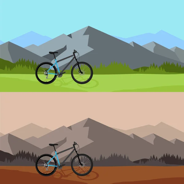 Bicycle riding in wild mountain nature landscape, background. — Stock Vector