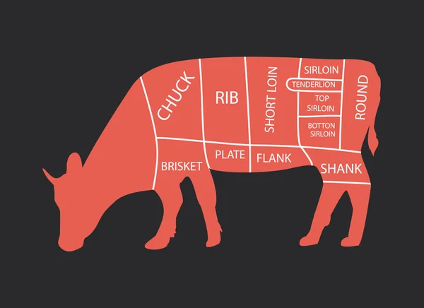 Carniceiro diagrama vaca — Vetor de Stock