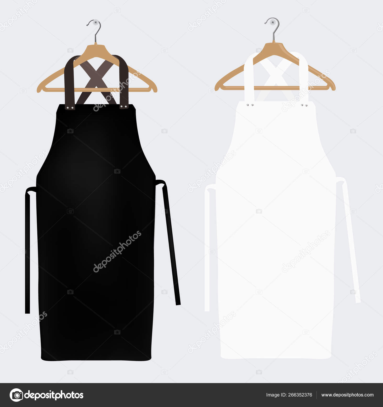 White and black aprons, apron mockup, clean apron. Raster illustration ...