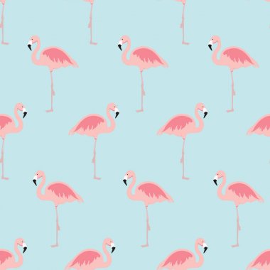 Karikatür pembe flamingo kuş ile Raster illüstrasyon dikişsiz desen