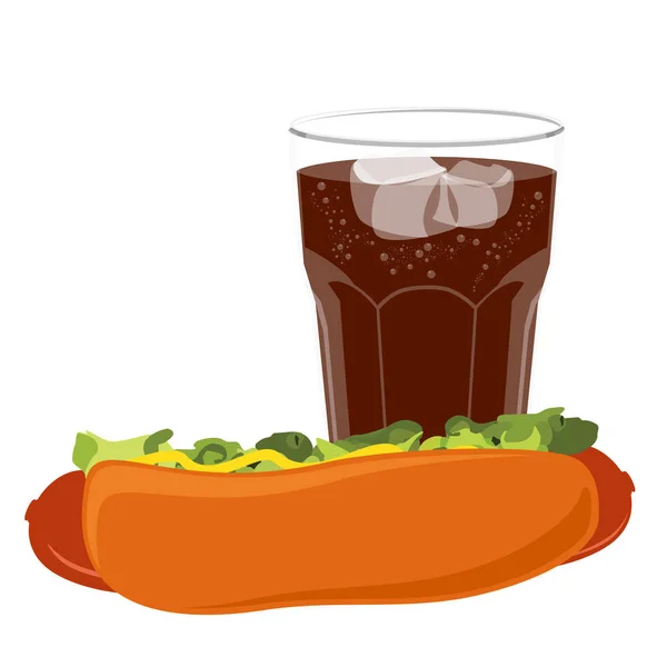 Großer Hot Dog und ein Glas Cola-Limo — Stockfoto
