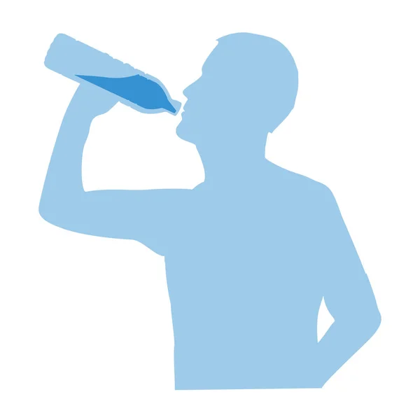 Silhouet van man water drinken uit flesje stroom in het lichaam. Illustratie over gezonde levensstijl. — Stockfoto