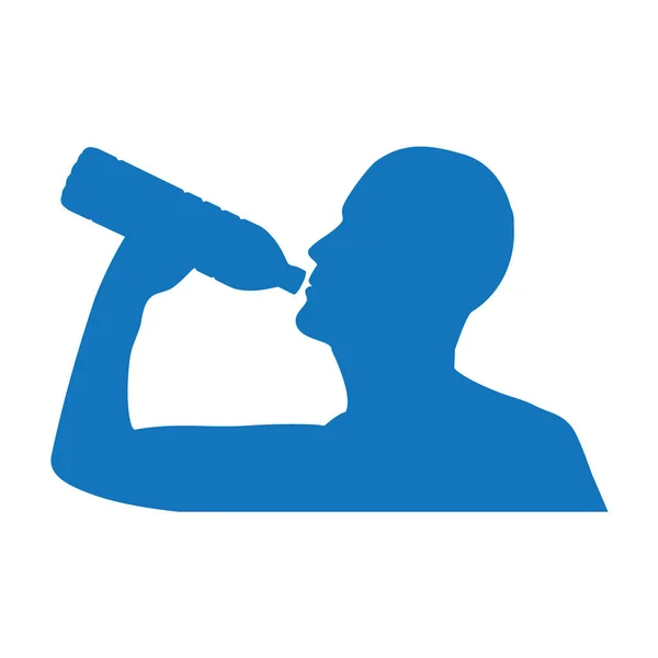 Sylwetka człowieka picie wody z butelki przepływem do ciała. Ilustracja o zdrowy styl życia. — Zdjęcie stockowe