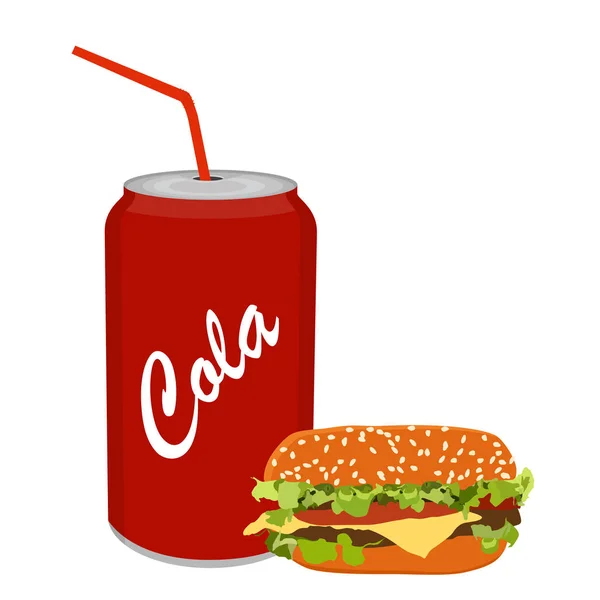 Fresco gustoso hamburger, hamburger e soda isolati su sfondo bianco. Illustrazione più veloce — Foto Stock