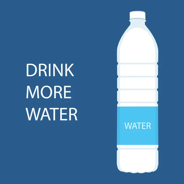 파란색 배경에 고립 된 물 따옴표와 병을 더 많이 마십니다.. — 스톡 사진