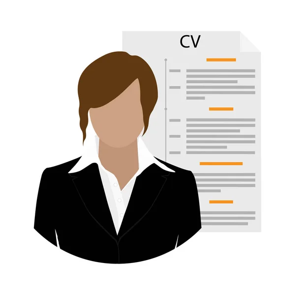 Raster ilustração empresária personagem mulher com CV ou currículo — Fotografia de Stock