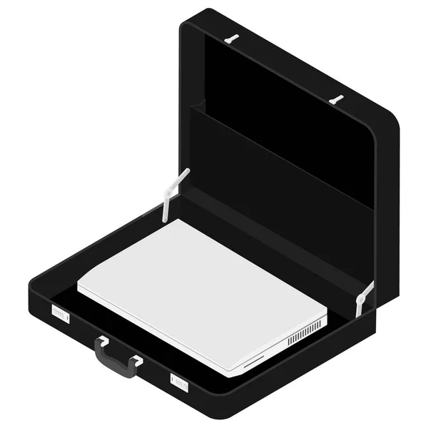 Schwarze Aktentasche mit Laptop — Stockvektor