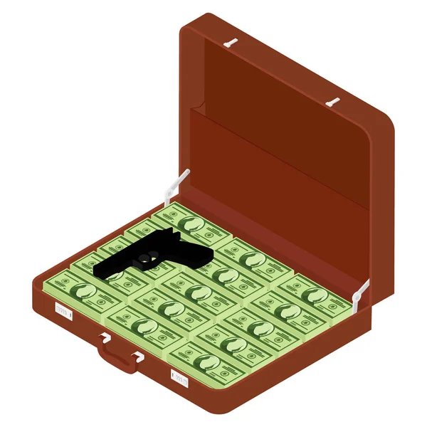 棕色公文包，百万美元和枪 — 图库矢量图片