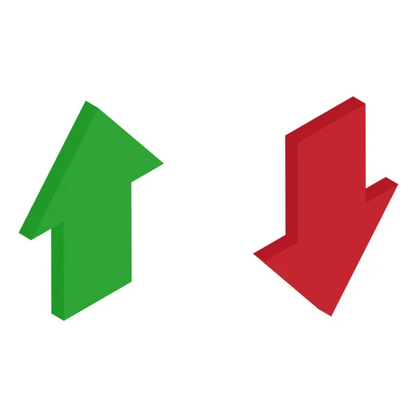 Czerwone i zielone strzałki izometryczne. Wzrost i zanikanie na wykresie infograficznym, wykres. Rastrowych — Zdjęcie stockowe